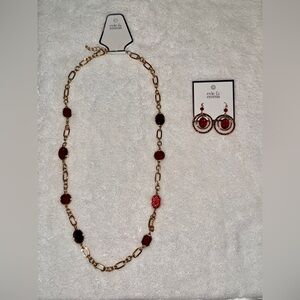 NWT Chic Gold and Red Gemstone Necklace Set by evie & emma